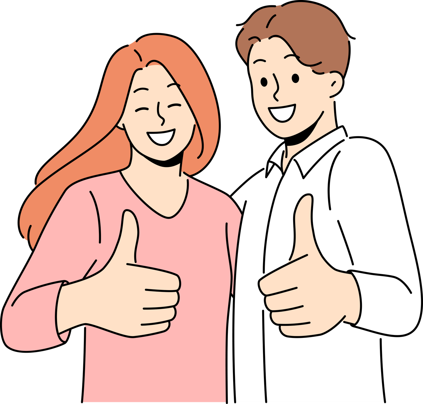 Smiling couple showing thumbs up recommending service